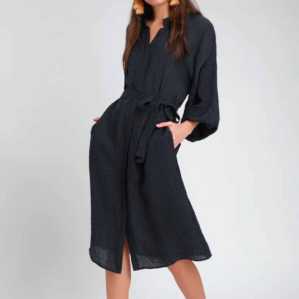 Navy Blue Striped Shirt Dress